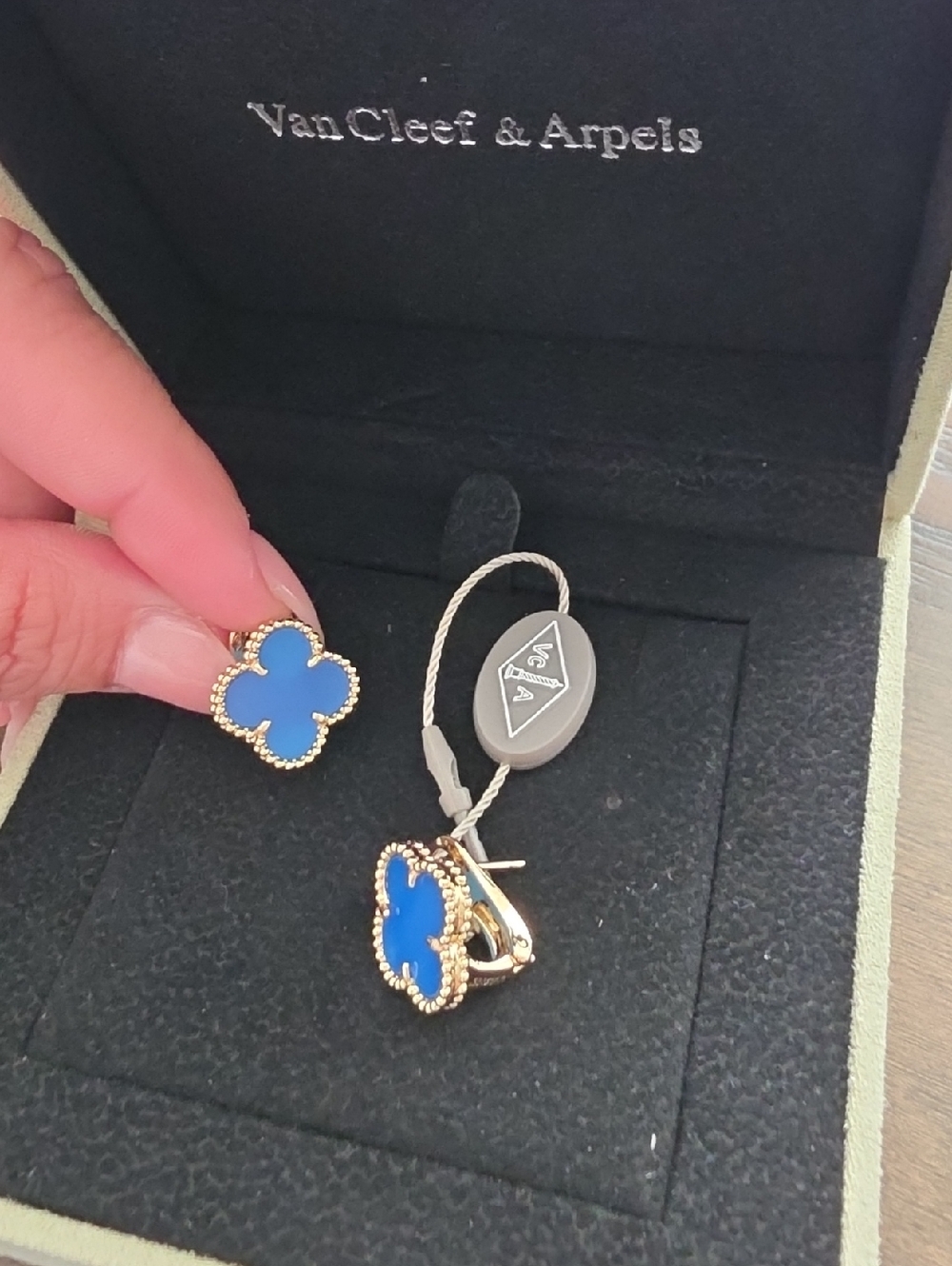 Van Cleef & Arpels Blue and Gold Alhambra Clover Earrings